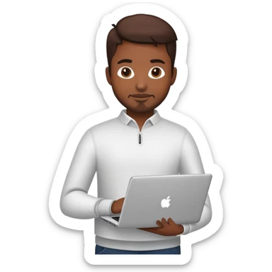 a backend developer holding his laptop and posing for a phoot sticker