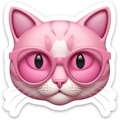 A 3D cartoon rose-pink cat-eye shaped spectacle, glossy curved frame, soft reflections, isolated on plain background. only glasses. sticker