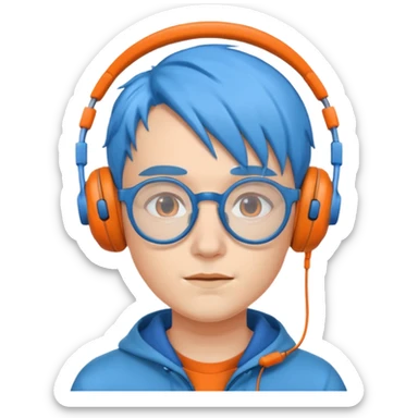 blue haired orange headphone wearing spectacled sticker