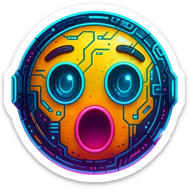 cyberpunk style emoji face with a surprised expression, neon colors, futuristic details sticker