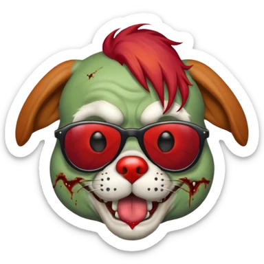 Zombie dog with sun glasses and red hair and joker nose hungry  sticker