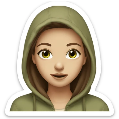 Beautiful girl with long brown hair green eyes and in beige hoodie  sticker