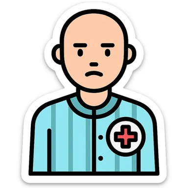 minimalist and serious Discord role icon for a psychiatric clinic patient, adult figure in pajamas, main color #6fe8f3, subtle medical or hospital detail, professional style sticker
