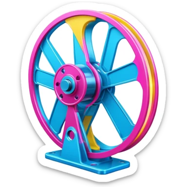 Bright, colorful icon symbolizing Animation and Motion Design with a transparent background. Include a dynamic motion effect, such as a spinning film reel or a stylized character in motion. Use vibrant colors like neon blue, pink, and yellow, with a modern, techy feel.  sticker