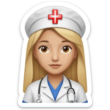 Mujer color de piel moreno claro, con cabello rubio largo, lacio y suelto, de enfermera sticker