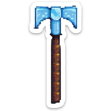 ultra-blocky minimal pixel art Minecraft pickaxe with few large square pixels sticker