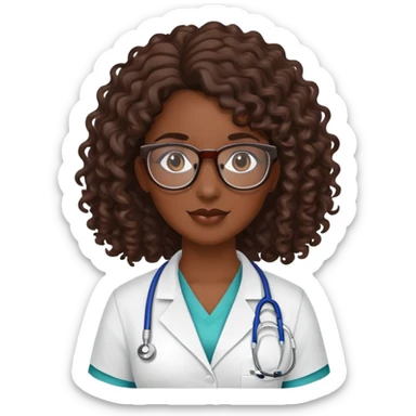 Medical assistant female dark skin long brown curly hair with glasses sticker