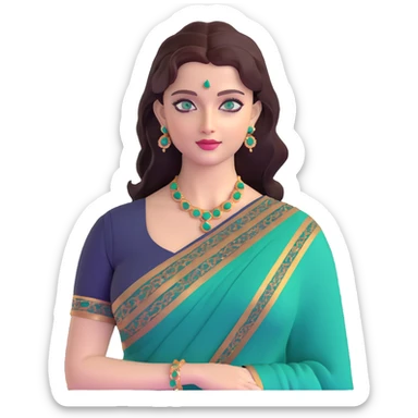 Aishwarya Rai in an elegant saree, traditional Indian look, blue-green eyes sticker
