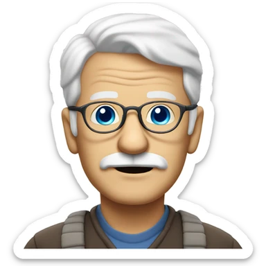 Old guy with glasses blue eyes white hair moustache soul patch glasses sticker
