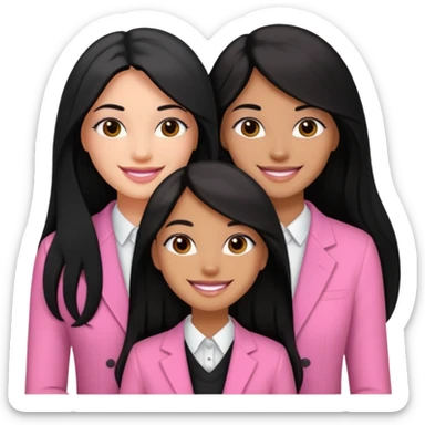3 besties with professional glammed up looks wearing pink, medium skin tone smiling big with black long hair  sticker
