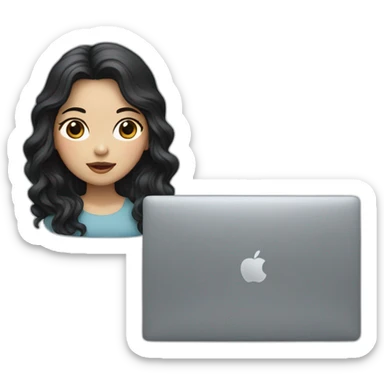 Korean girl with macbook, long and wavy black hair sticker