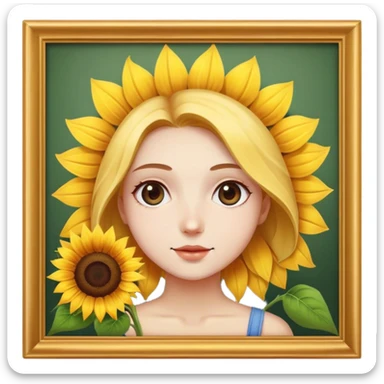 realistic portrait of a girl with sunflower framed face  sticker