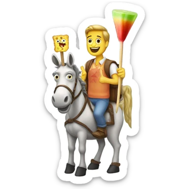 man standing on a donkey eating a spongebob popsicle  sticker