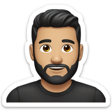 25 year old Hispanic man with a beard and thick eyebrows light skin, black shirt and side fades and a comb over with very dark brown eyes sticker