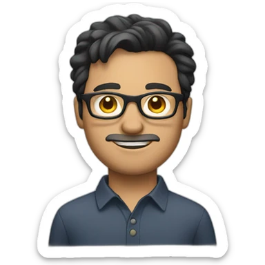 white man with dark hair, shirt and glasses talking sticker