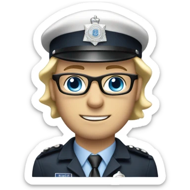 British policeman with blue eyes and blonde and glasses hair sticker