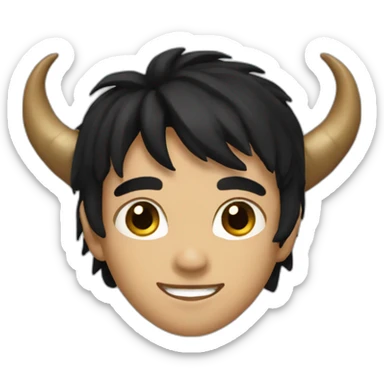 An imp,black hair,brown eyes,smile,dark brown horns sticker