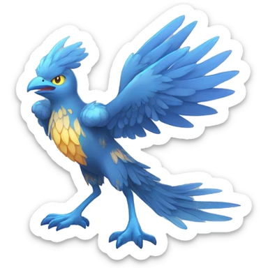 Edgy Fantasy legendary blue bird water-type-Hydro-Phoenix-avian Fakemon full body sticker