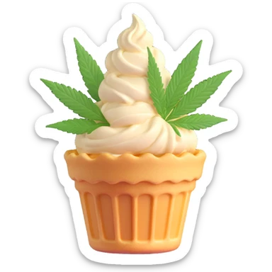 colorful gelato in a waffle cup with cannabis leaf sticker