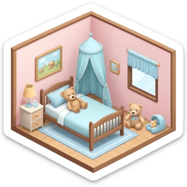 isometric baby room, Cozy baby room with crib and teddy bear sticker