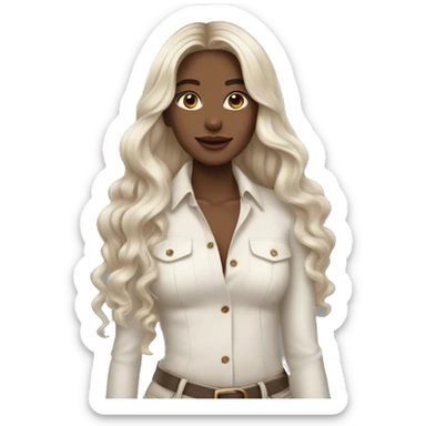 An aesthetic girl photographer, wearing off white classy outfit, her skin tone is light and hair color is ash brown. Hair style is beach waves sticker