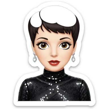 Liza Minnelli with dark brown hair, black sequin outfit sticker