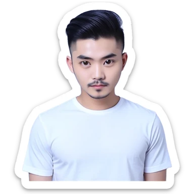 Nam 15 tuổi, da trắng, tóc under cut màu xanh lá cây vuốt ngược ra sau, mắt đen, áo khoác da màu cam , bên trong mặc áo cộc tay màu trắng, đeo khuyên tai màu bạc, mặt ngầu sticker