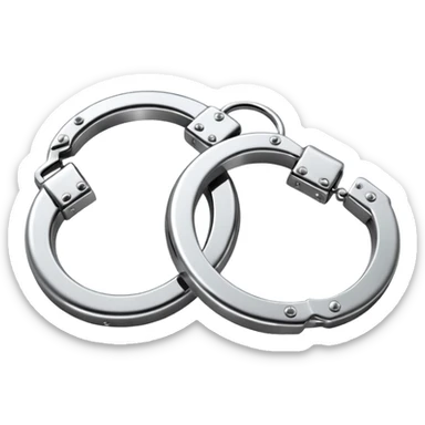 A pair of elegant handcuffs emoji made of silver chrome, smooth rounded design, glossy metallic reflections, luxury fetish aesthetic, minimal iOS emoji style, centered, clean white background sticker