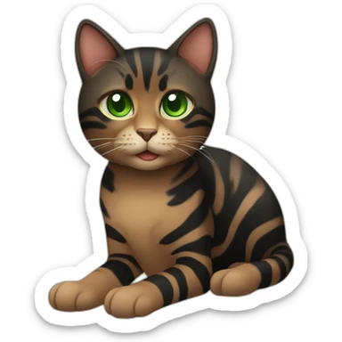 green eyes black and brown stripted cat sticker