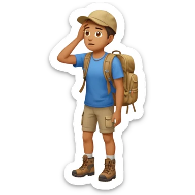 A photorealistic tourist is confused and scratching his head. There are 3 different paths ahead. sticker