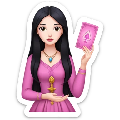 long black hair girl with pink tarot cards sticker