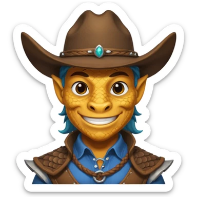 i want a dragonborn black with cowboy hat and smirk smile sticker