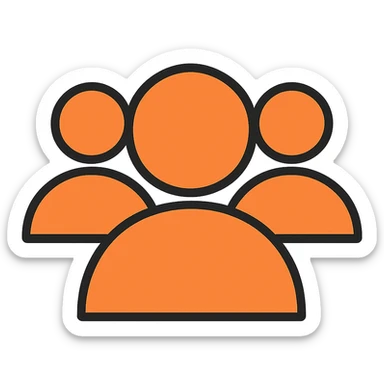Remove all social details or icons, leave only a simple silhouette representing followers, in orange color #fe6601, with transparent background. sticker
