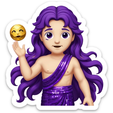  Pluto from Roman Deities with long deep purple wavy hair, deep purple sequin toga sticker
