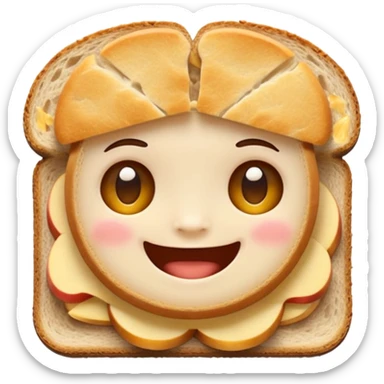 apple style baby emoji head between two horizontal slices of bread like a sandwich, clear smiling face, no extra elements sticker