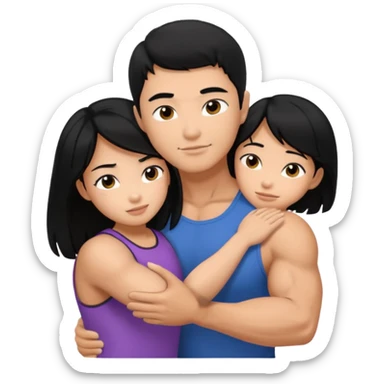 muscle Asian Man black hair hugging girl with black hair sticker