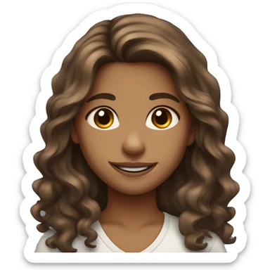 Girl with brown long wavy hair medium skin tone brown eyes smiling sticker