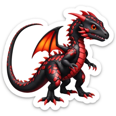 Cute Shiny spottef black and red iridescent Guilmon-Salandit-Fakémon-hybrid-creature (full body)  sticker