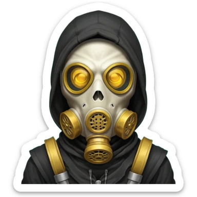 skeleton wearing a gas mask portrait, head and shoulders only, dark hood, glowing eyes inside mask, post-apocalyptic vibe, 3D cartoon, mobile game icon style, clean background, no text, no watermark
 sticker