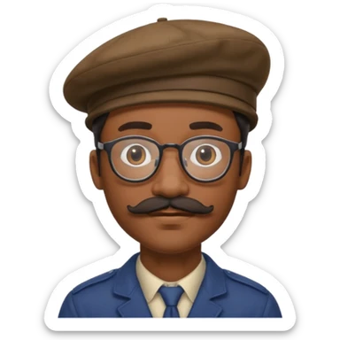 A black man with a mustache, wearing glasses, and a beret tilted to the right. sticker