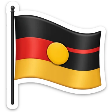 a rectangular flag with the top half solid black and the bottom half solid red with a medium-sized yellow circle in the middle overlapping both colours sticker