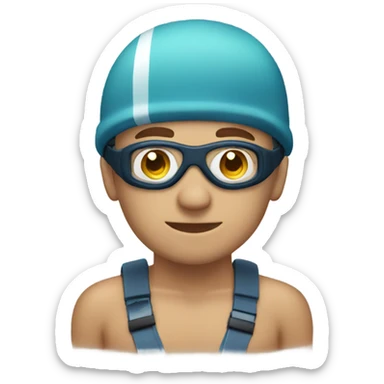 a white man with a swimming cap and goggles in the water sticker