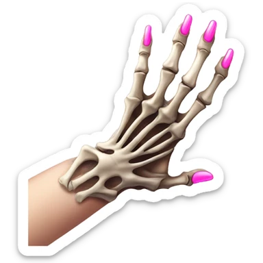 Pretty skeleton 5 fingers hand with pink nails manicure girly design but stylish minimalistic sticker