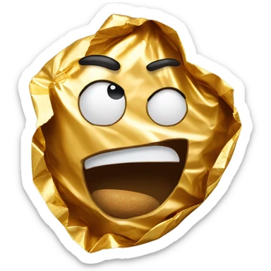 a crying used opened crumpled with torn edges ferrero rocher gold foil wrapper sticker