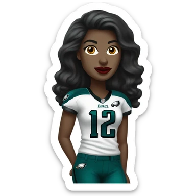  White female dark hair red lips wearing Philadelphia Eagles jersey sticker