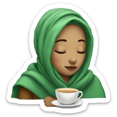 girl with green hair inside a blanket sipping coffee eyes closed sticker