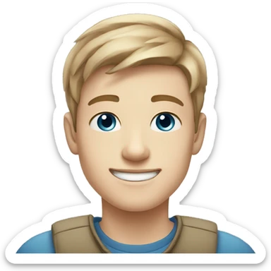 confident happy pale teen boy with short light brown hair blue eyes portrait sticker