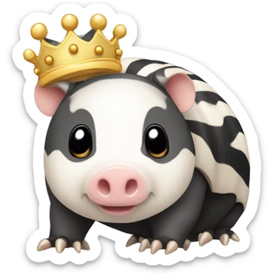 Black and white piebald chubby round armadillo pig panda centipede armadillo wearing a crown sticker