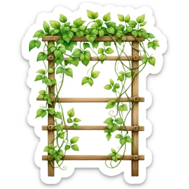 A delicate vine plant climbing a wooden trellis, painted in watercolor with soft gradients and organic details.
 sticker