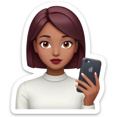 A brunette girl with a square hairstyle , selfie burgundy sticker